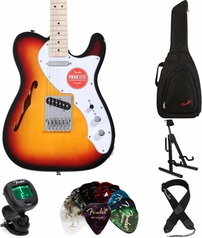 Squier Affinity Series Telecaster Thinline Electric Guitar Essentials Bundle - 3-color Sunburst with Maple Fingerboard