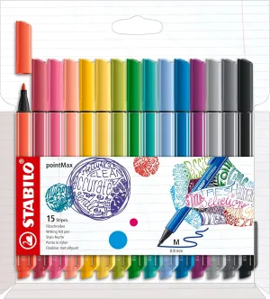 STABILO Nylon Tip Writing Pen pointMax - Wallet of 15 - Assorted Colors