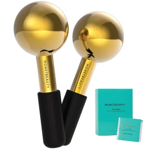 Stainless Steel Ice Globes for Facials (Gold Black Handle), Durable Cryo Globes Instantly Reduce Puffiness, Tighten Pores & Sinus Relief, Face Globes Facial Massages & Daily Beauty Routine