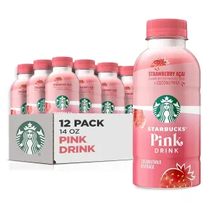 Starbucks Pink Drink, Strawberry Acai with Coconut Milk, 14oz Bottles (12 Pack)