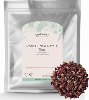 Starwest Botanicals Dried Red Rose Buds & Petals - Edible Flower for Tea, Baking, & Cooking, Use for Soap or Lotions, Certified Kosher, Non-GMO - Bulk 1 lb Bag