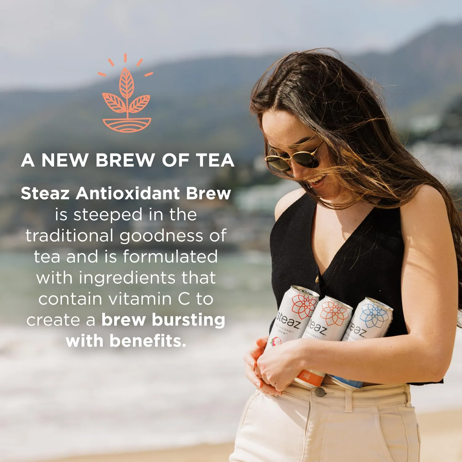 Steaz - Organic Green Tea - Peach Flavored (12 Pack) - Antioxidant Brew - 65mg Natural Caffeine, 90 Calories, Vitamin C - Cane Sugar Sweetened Iced Tea - Vegan, Fair Trade - 12 Cans, 16 fl oz (473mL)