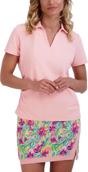 Stella Parker Women's Side Ruched Yoke Neck Short Sleeve Top