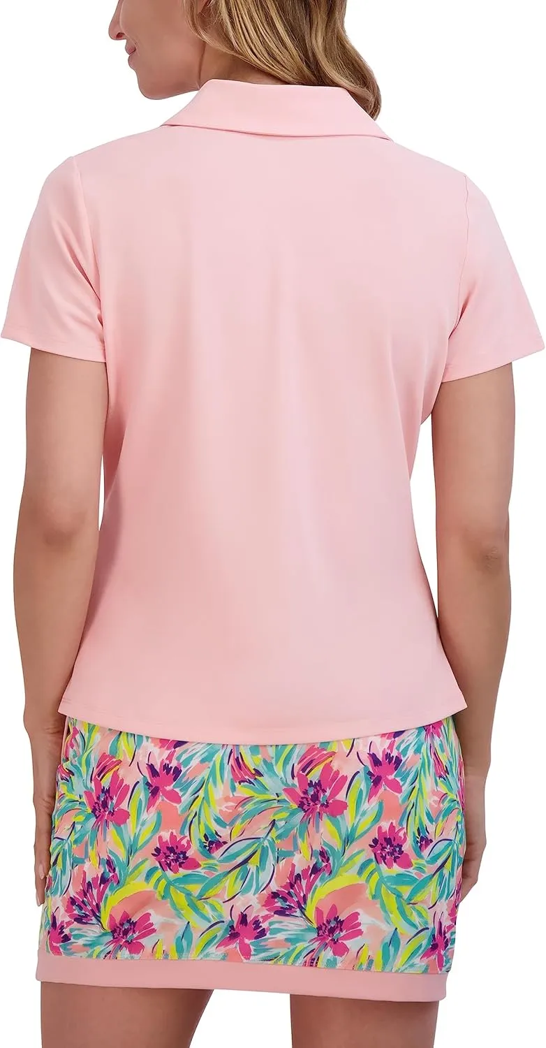 Stella Parker Women's Side Ruched Yoke Neck Short Sleeve Top