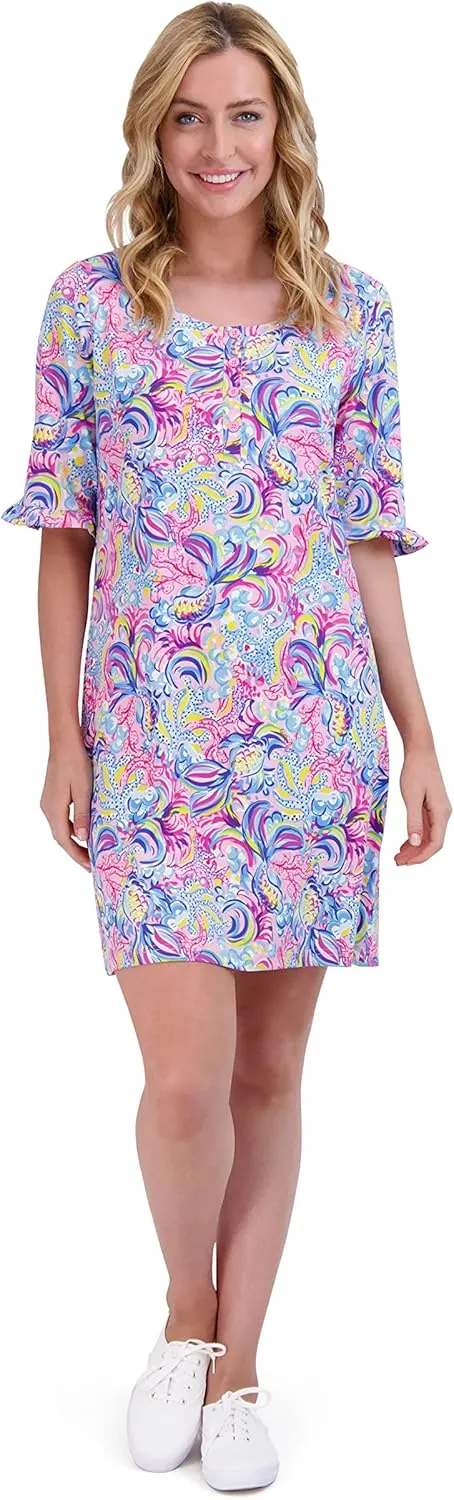 Stella Parker Women's UPF Henley Neck Button Up Dress