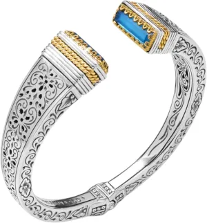 Sterling Silver & 18K Gold MOP Double Blue Spinel Bracelet BKJ697-628