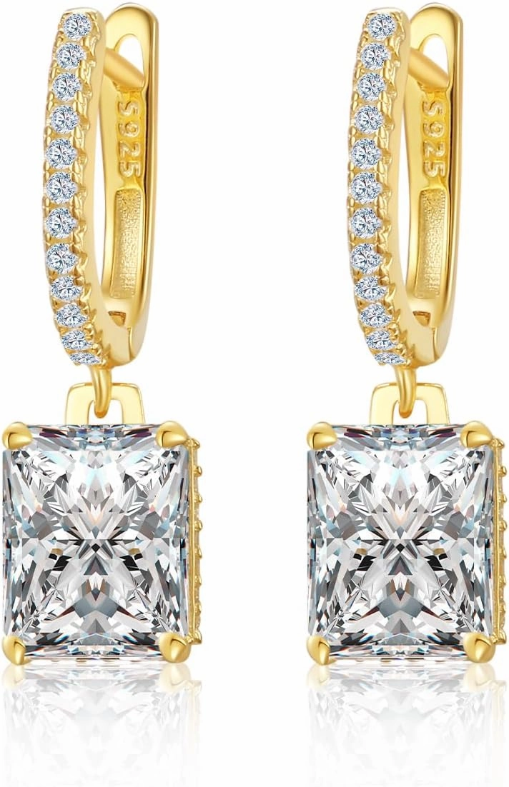 Sterling Silver Diamond Earrings for Women 4CT 8 * 10mm Radiant cut Lab Simulation Diamond 5A Cubic Zirconia Hoop Earrings Jewelry Gift for Her Birthday Christmas
