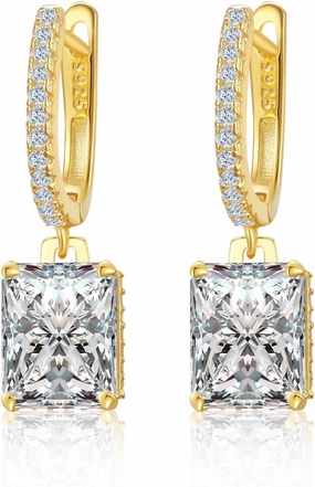 Sterling Silver Diamond Earrings for Women 4CT 8 * 10mm Radiant cut Lab Simulation Diamond 5A Cubic Zirconia Hoop Earrings Jewelry Gift for Her Birthday Christmas