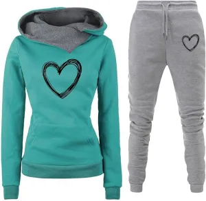 Stessotudo Track Suits for Women Trendy Two Piece Pants Sets Heart Print Cute Hoodies Long Sleeve Pullover Casual Sweatsuits