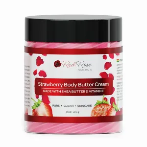 Strawberry Body Butter Cream for Sensitive, Dry Skin, 8 oz, Non-Greasy, Smooth Creamy, Moisturizing Shea Butter- Natural Skincare for All Skin – Vegan