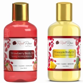 Strawberry Body Oil & 4 oz Pineapple Body Oil Bundle – Hydrating, Moisturizing, Long-Lasting Fragrance – Vegan & Natural