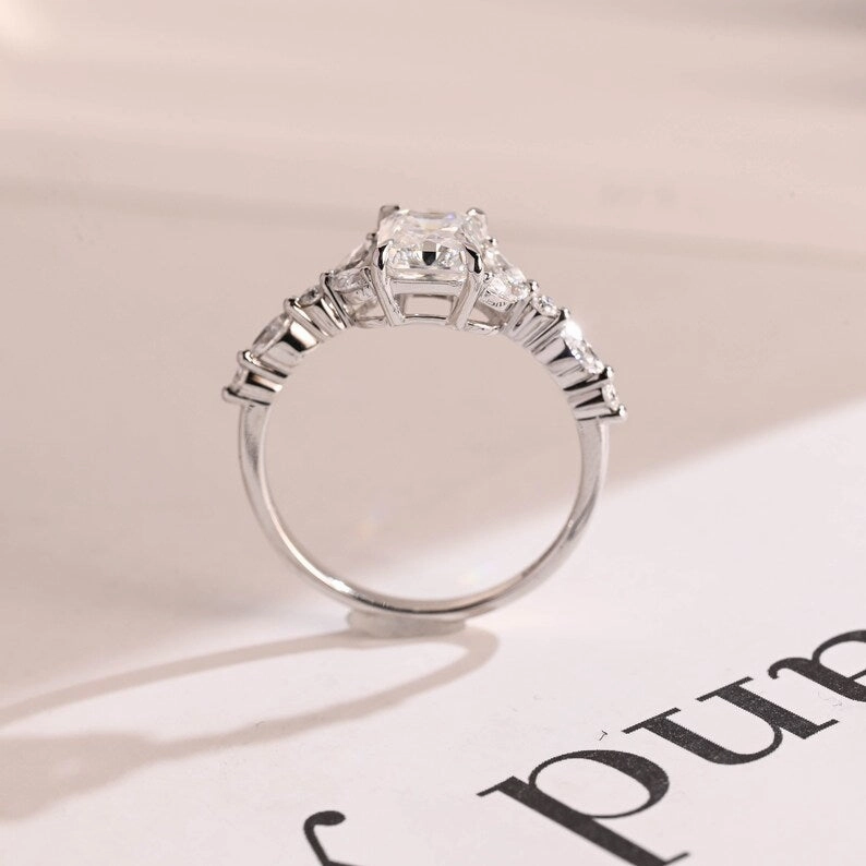 Stunning 1.0 - 2.0 CT Radiant Moissanite Engagement Ring with Double Shank & Pave Design