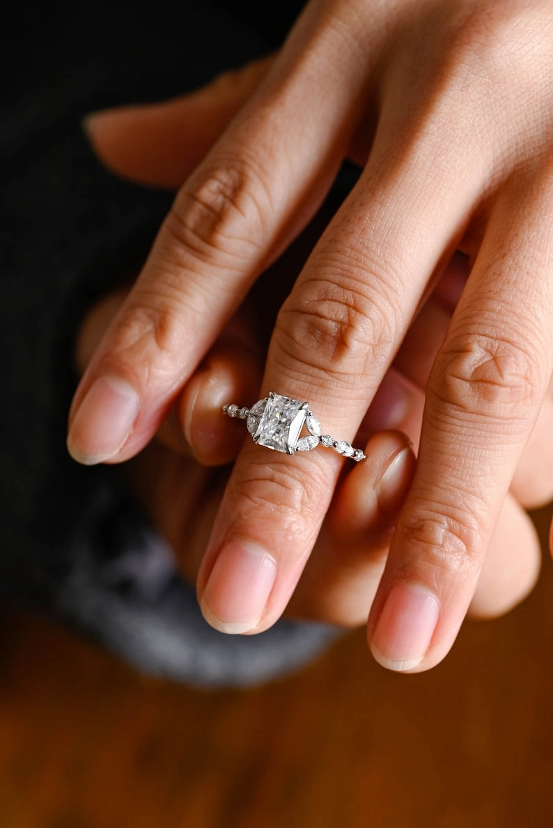 Stunning 1.0 - 2.0 CT Radiant Moissanite Engagement Ring with Double Shank & Pave Design