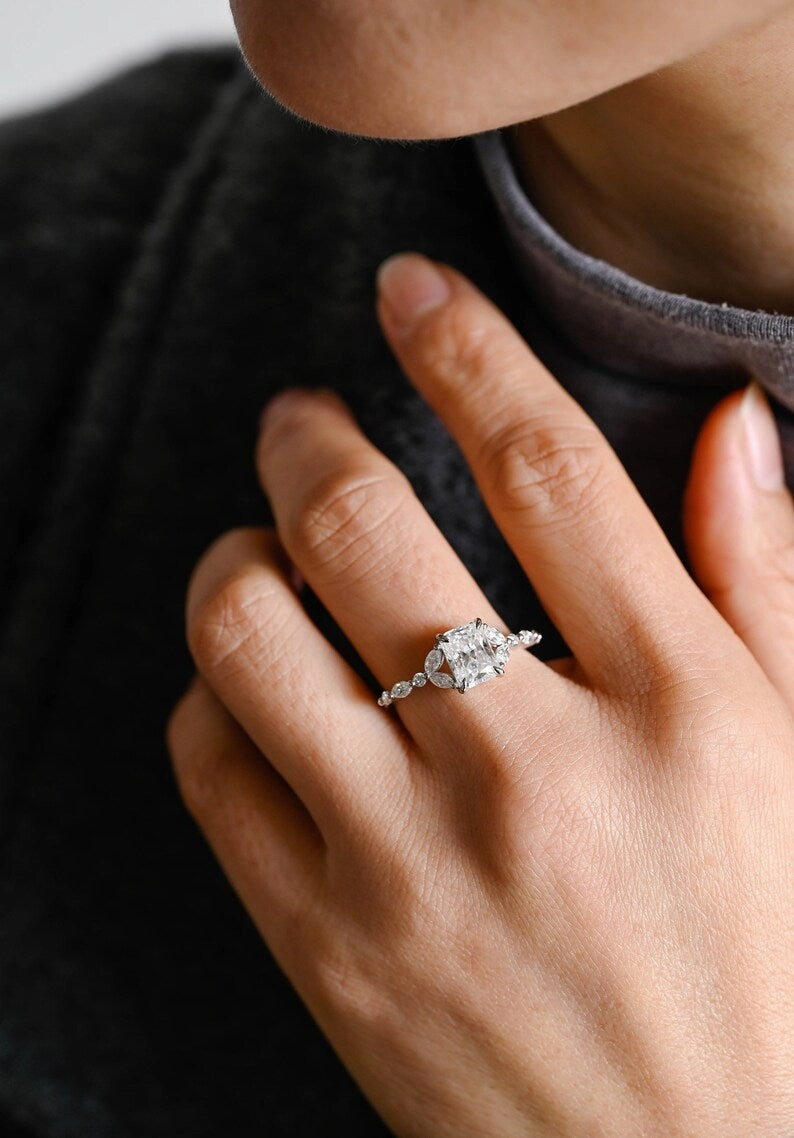 Stunning 1.0 - 2.0 CT Radiant Moissanite Engagement Ring with Double Shank & Pave Design