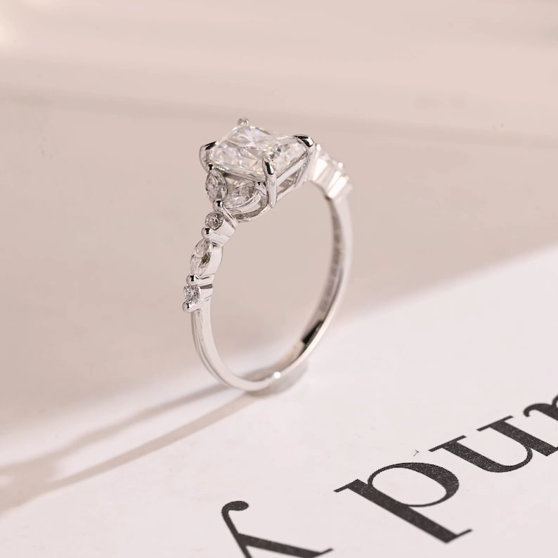 Stunning 1.0 - 2.0 CT Radiant Moissanite Engagement Ring with Double Shank & Pave Design