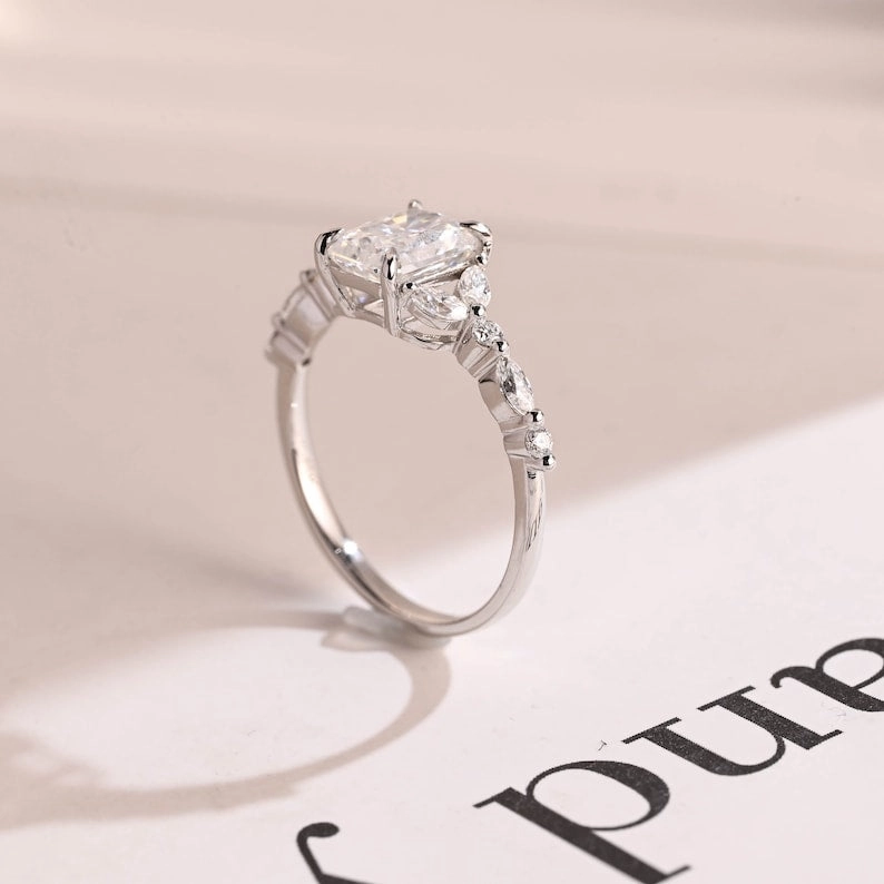 Stunning 1.0 - 2.0 CT Radiant Moissanite Engagement Ring with Double Shank & Pave Design