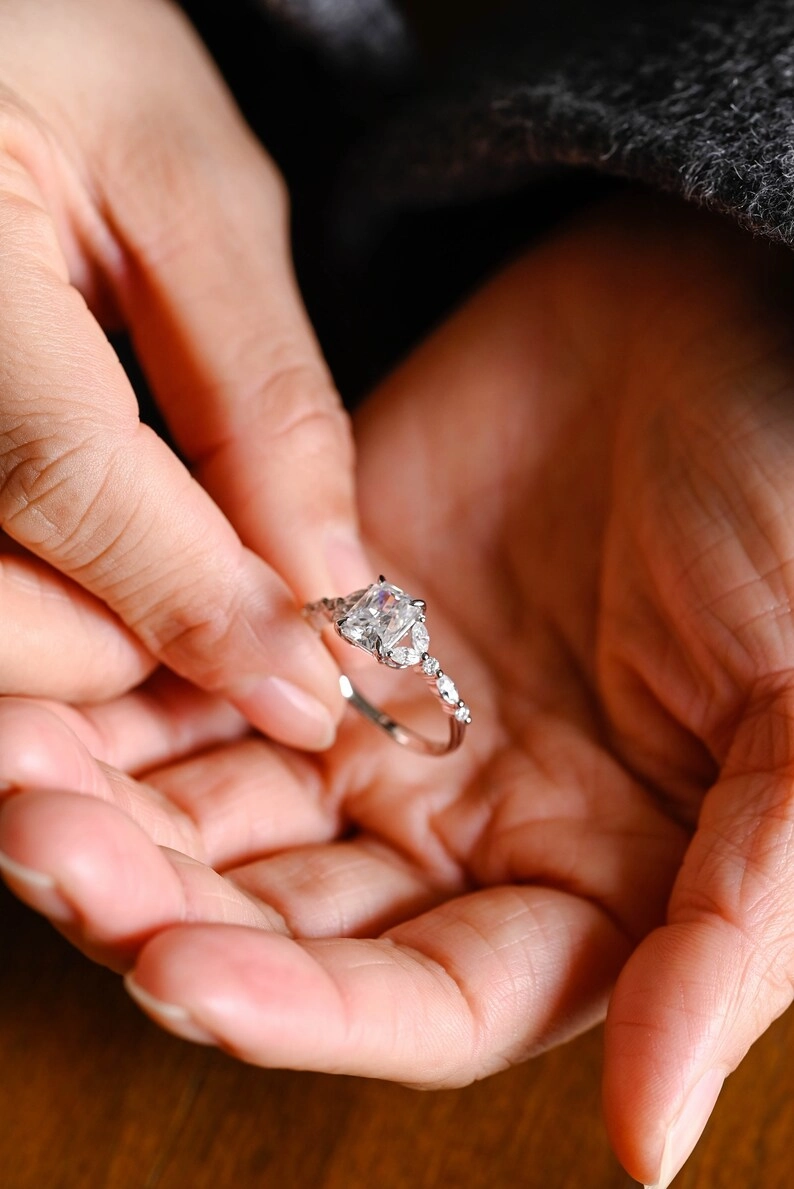 Stunning 1.0 - 2.0 CT Radiant Moissanite Engagement Ring with Double Shank & Pave Design