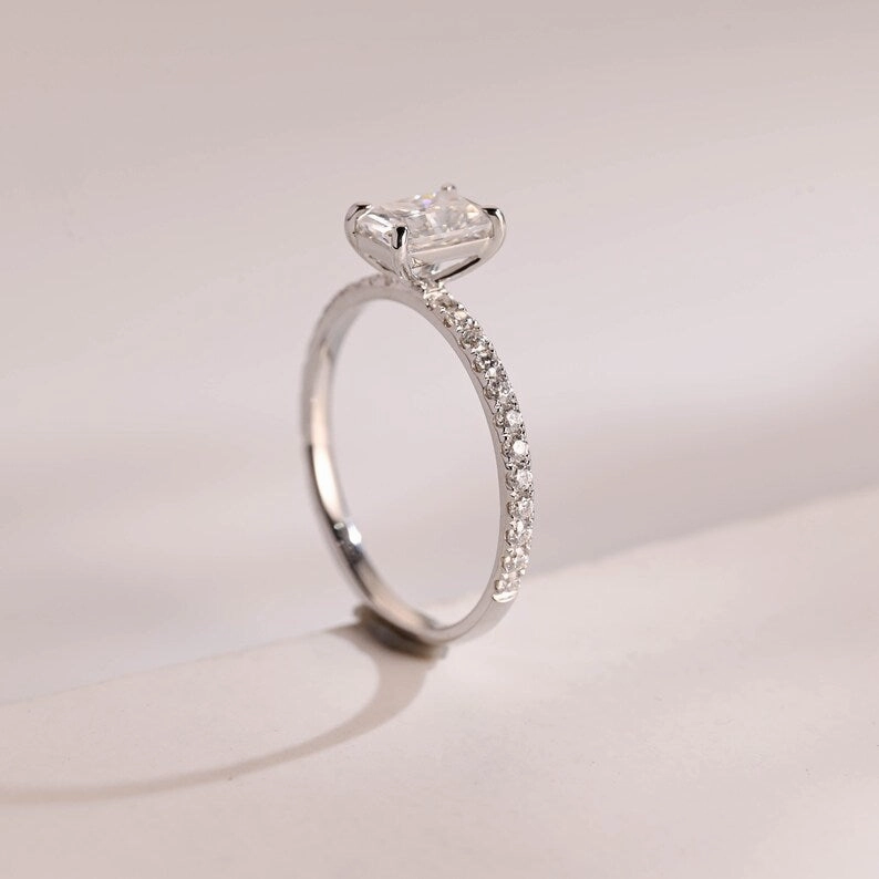 Stunning 1.0 - 2.0 CT Radiant Moissanite Engagement Ring with Pave Design