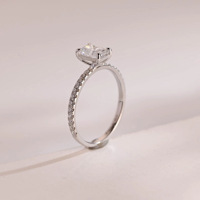 Stunning 1.0 - 2.0 CT Radiant Moissanite Engagement Ring with Pave Design