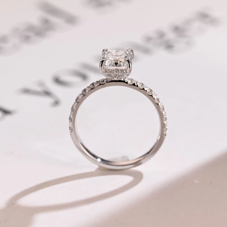 Stunning 1.5 - 2.5 CT Radiant Moissanite Engagement Ring with Pave & Hidden Halo Design