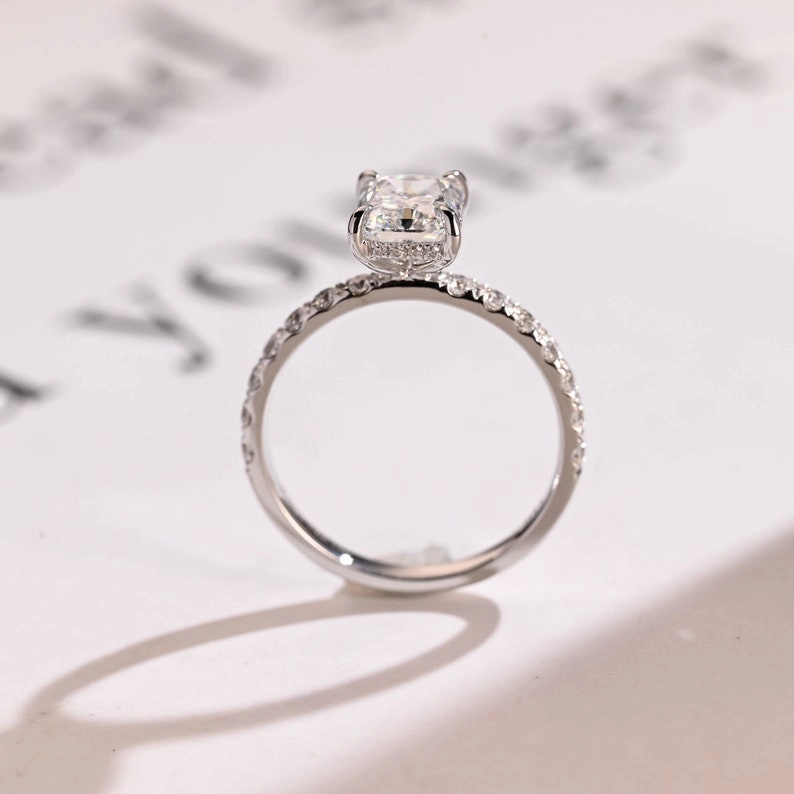 Stunning 1.5 - 2.5 CT Radiant Moissanite Engagement Ring with Pave & Hidden Halo Design