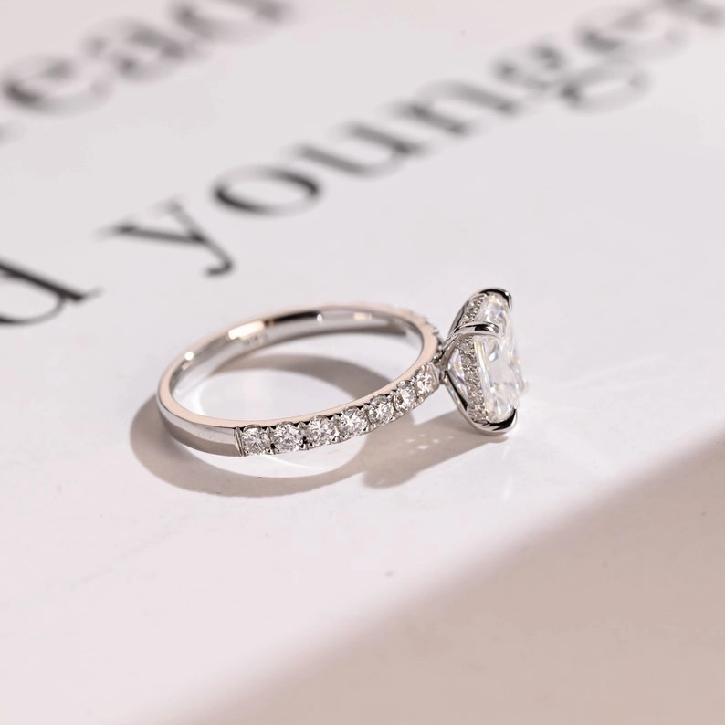 Stunning 1.5 - 2.5 CT Radiant Moissanite Engagement Ring with Pave & Hidden Halo Design
