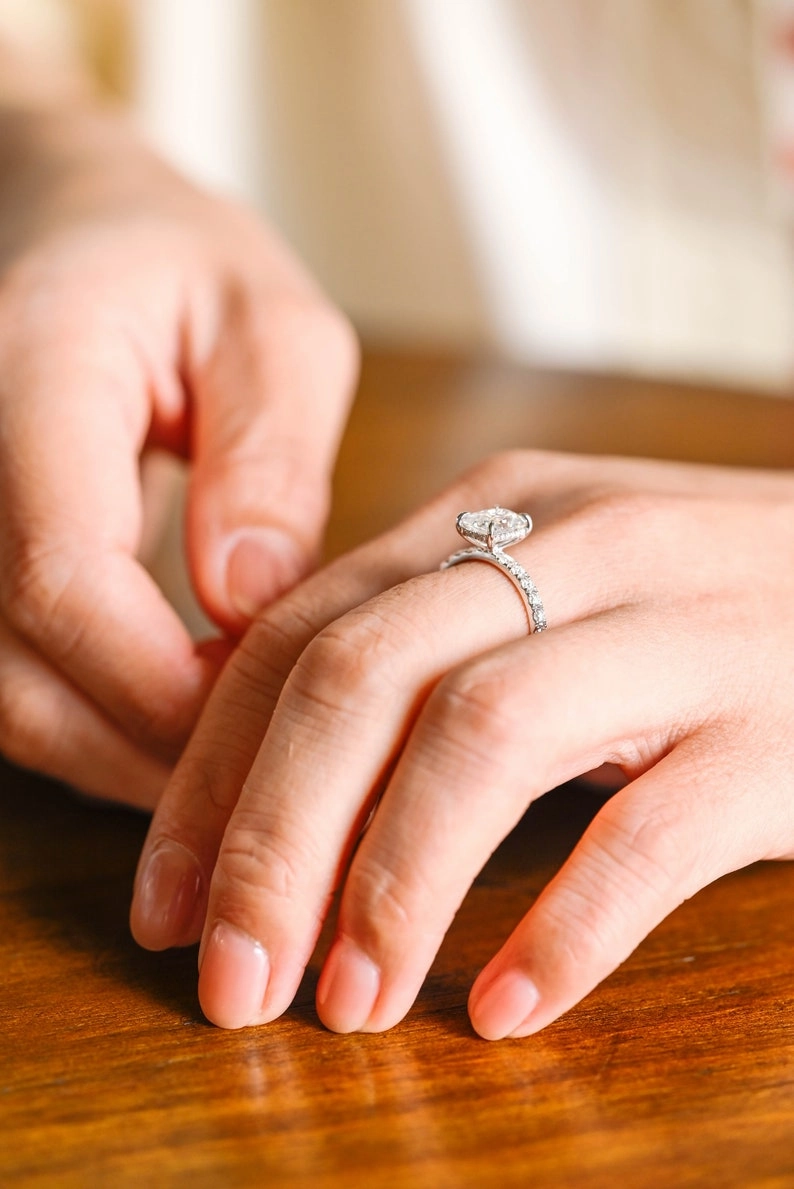 Stunning 1.5 - 2.5 CT Radiant Moissanite Engagement Ring with Pave & Hidden Halo Design