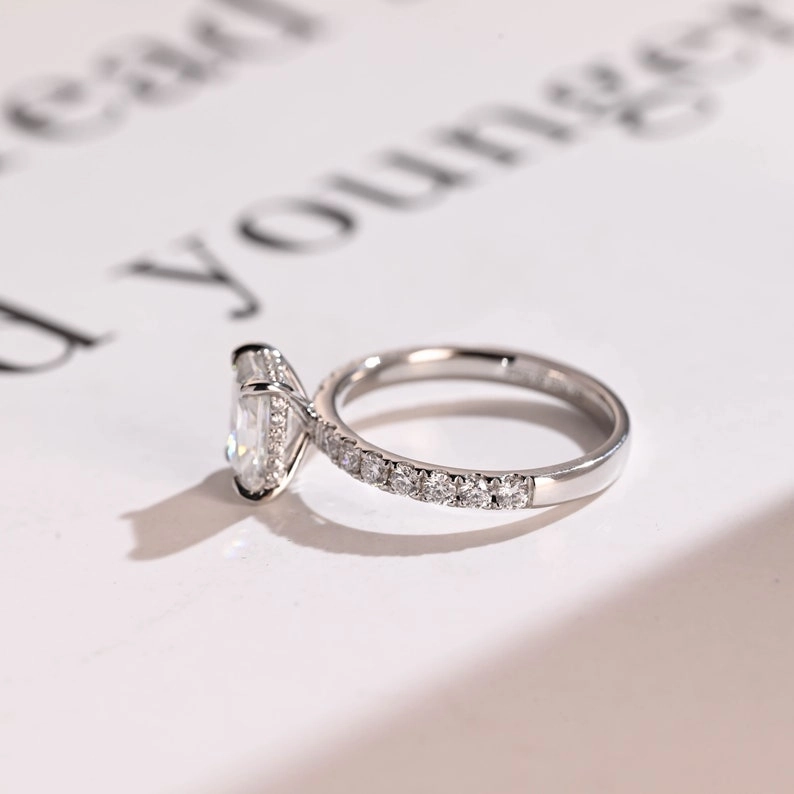 Stunning 1.5 - 2.5 CT Radiant Moissanite Engagement Ring with Pave & Hidden Halo Design