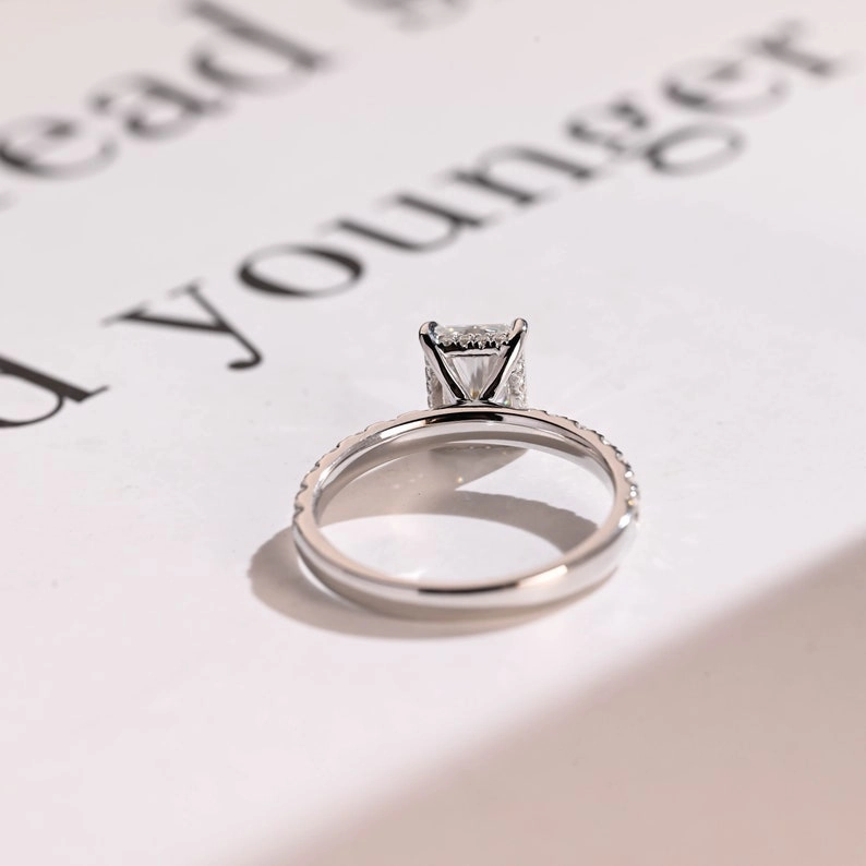 Stunning 1.5 - 2.5 CT Radiant Moissanite Engagement Ring with Pave & Hidden Halo Design