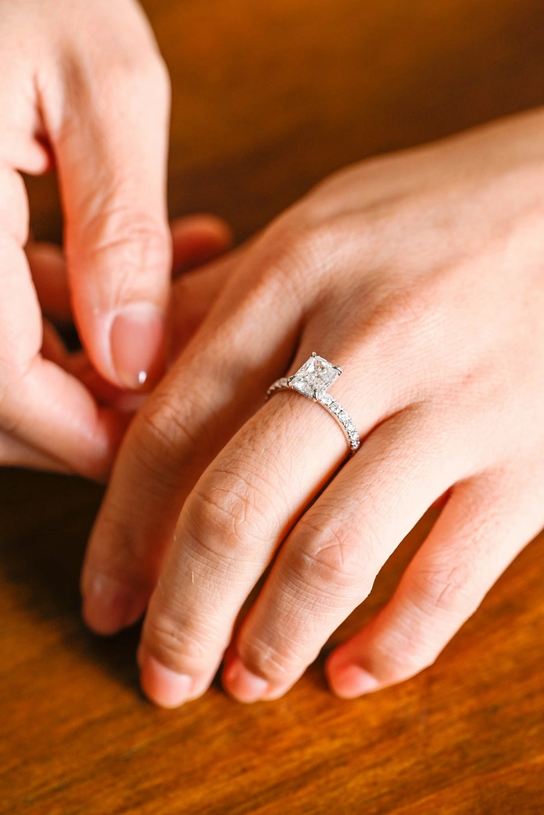 Stunning 1.5 - 2.5 CT Radiant Moissanite Engagement Ring with Pave & Hidden Halo Design