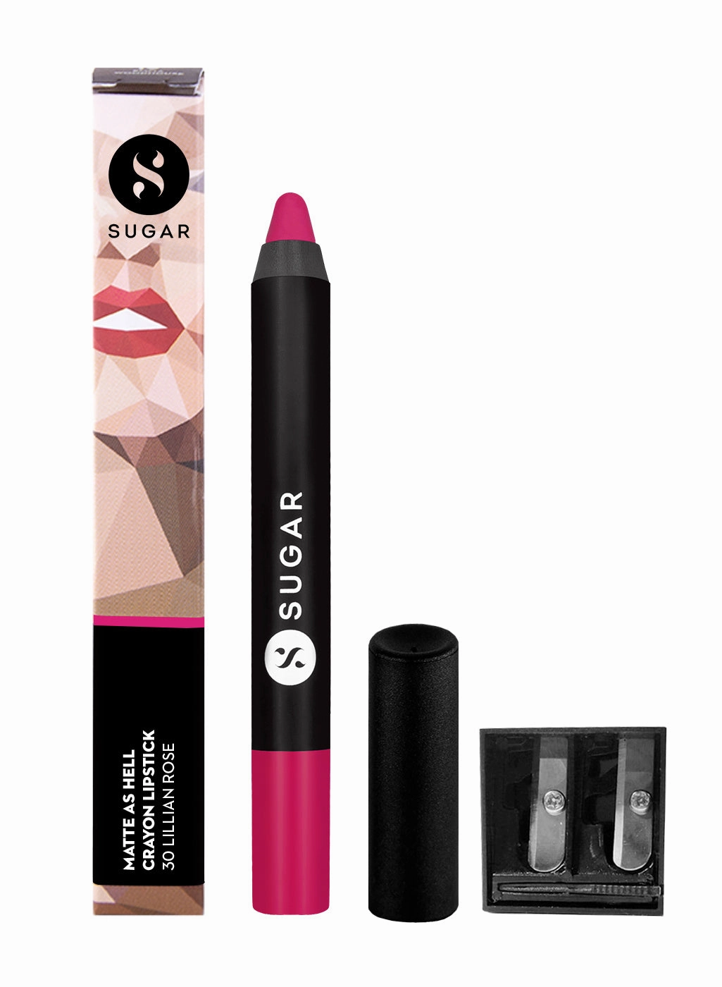 SUGAR Matte As Hell Crayon Lipstick - 30 Lillian Rose (Magenta / Bright Fuchsia)