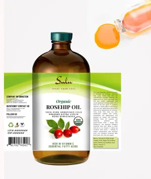 SULU ORGANICS 64 FL.OZ- 100% Pure Certified Organic Unrefined Extra Virgin Rosehip Oil