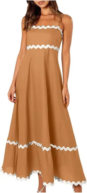 Summer Dresses for Women 2024 Spaghetti Strap Tiered Flowy Sundress Vacation Party Long Beach Dress