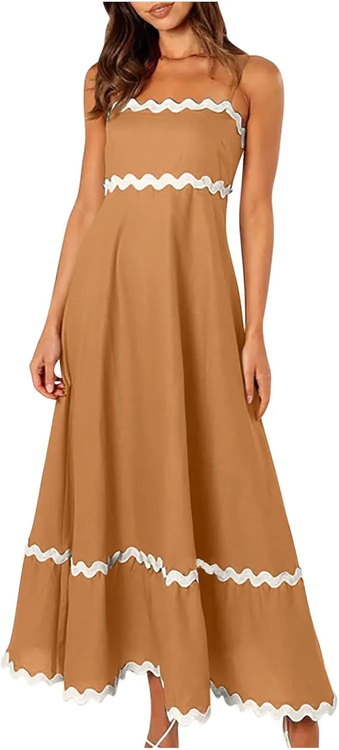Summer Dresses for Women 2024 Spaghetti Strap Tiered Flowy Sundress Vacation Party Long Beach Dress