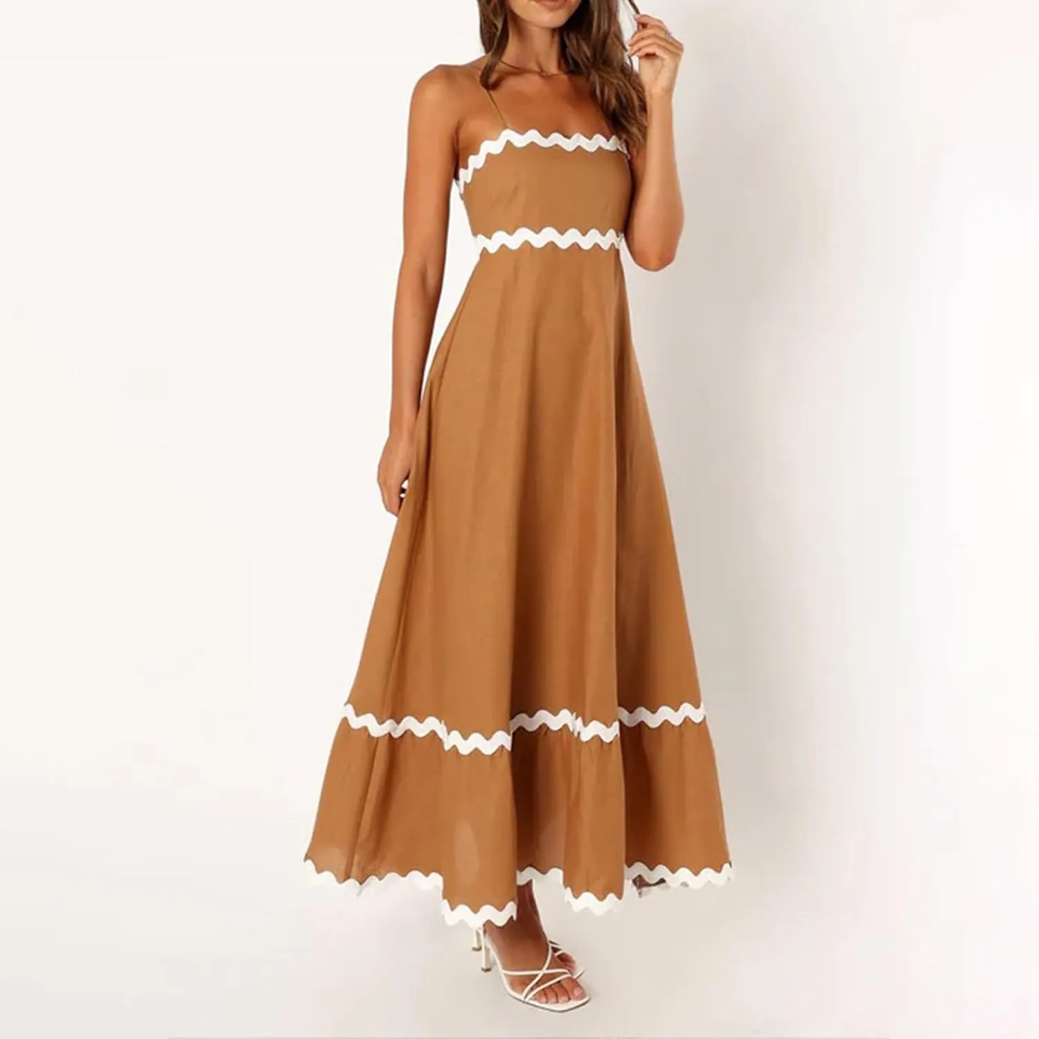 Summer Dresses for Women 2024 Spaghetti Strap Tiered Flowy Sundress Vacation Party Long Beach Dress