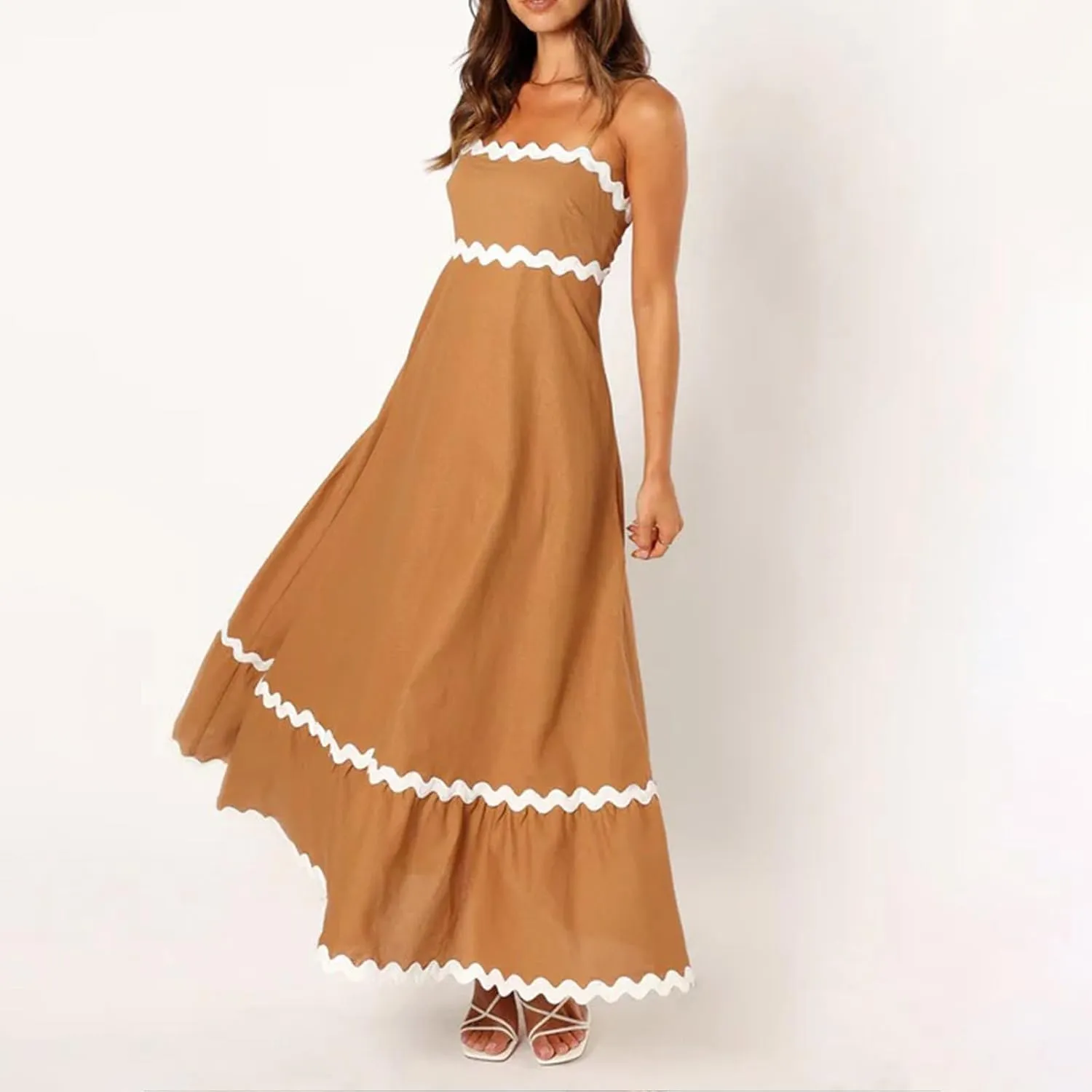 Summer Dresses for Women 2024 Spaghetti Strap Tiered Flowy Sundress Vacation Party Long Beach Dress