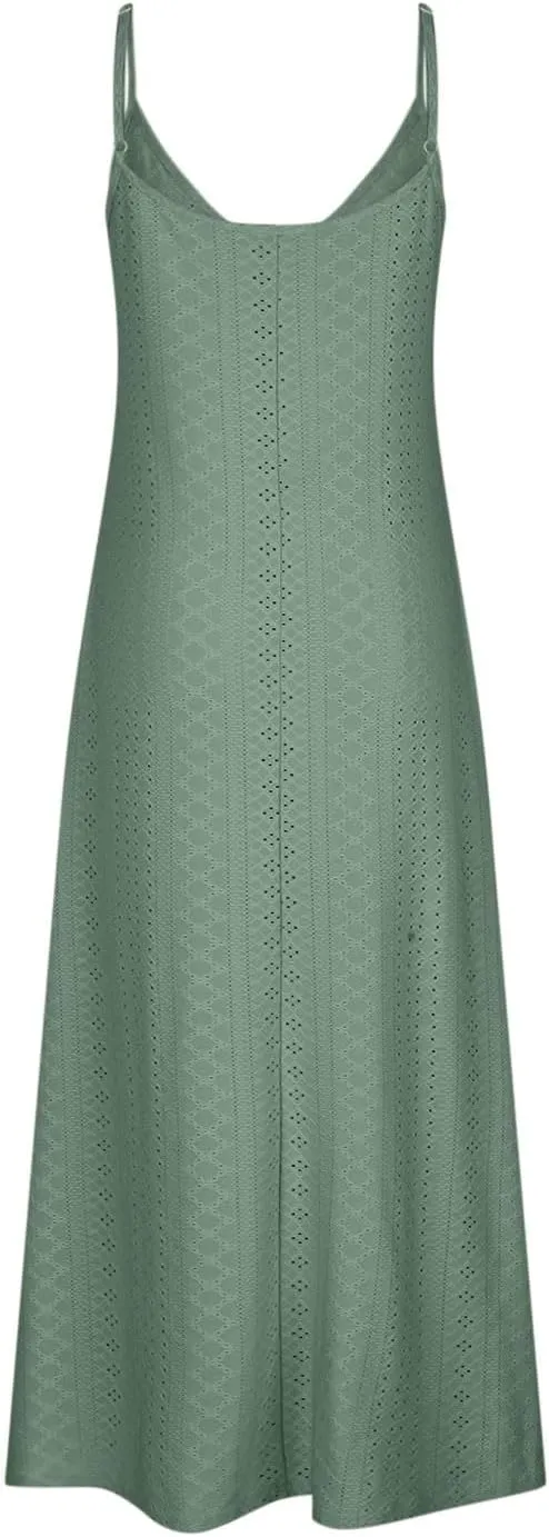 Summer Dresses for Women 2024 Spaghetti Strap V Neck Eyelet Maxi Dress Elegant Casual Sleeveless Hollow Out Sundress