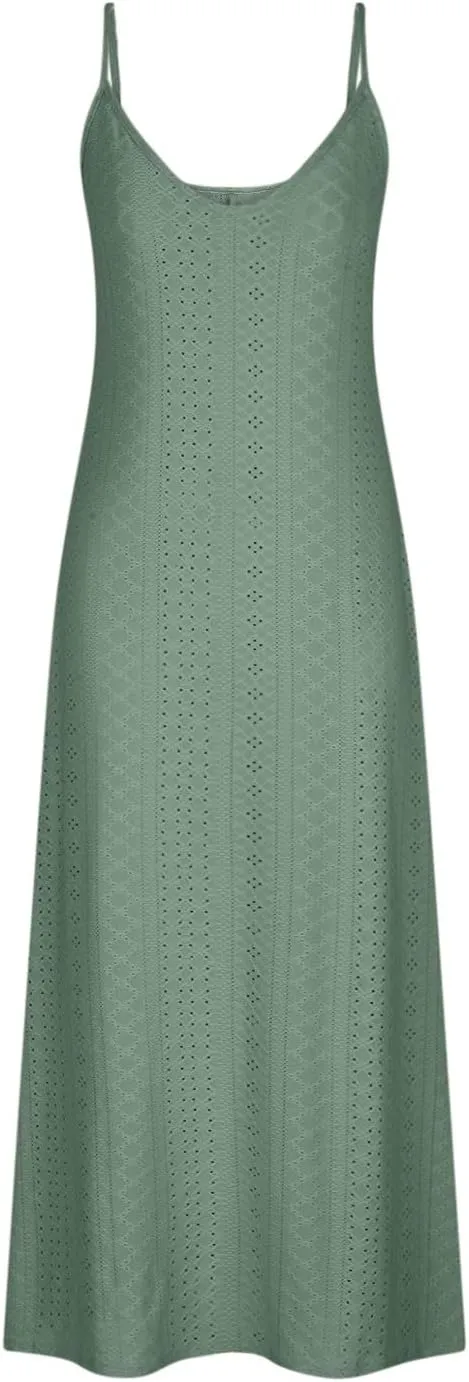 Summer Dresses for Women 2024 Spaghetti Strap V Neck Eyelet Maxi Dress Elegant Casual Sleeveless Hollow Out Sundress