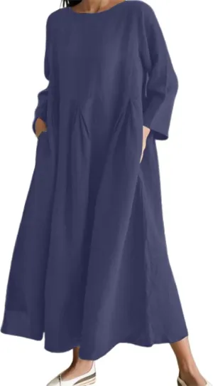 Summer Dresses for Women 2025 Linen Baggy Long Sleeve Casual Dress Lounge Crew Neck Flowy Comfy Long Dress