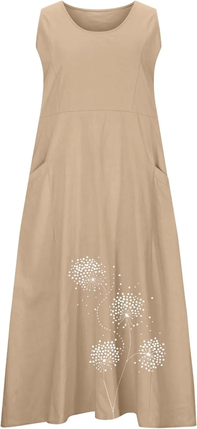 Summer Maxi Dresses for Women 2025 Fashion Print Sleeveless Sun Dress Casual Crewneck Relaxed Fittes Boho Clothes