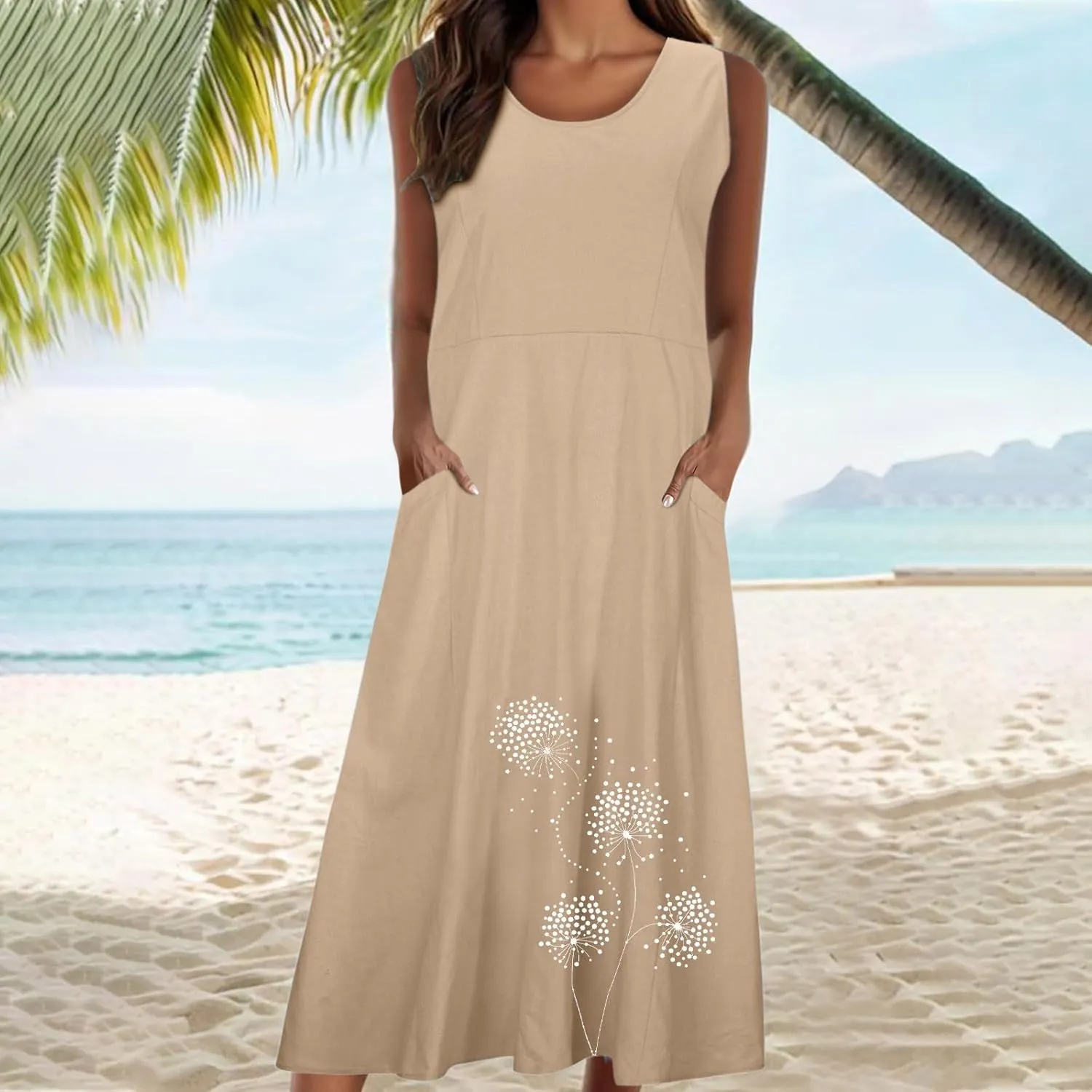 Summer Maxi Dresses for Women 2025 Fashion Print Sleeveless Sun Dress Casual Crewneck Relaxed Fittes Boho Clothes