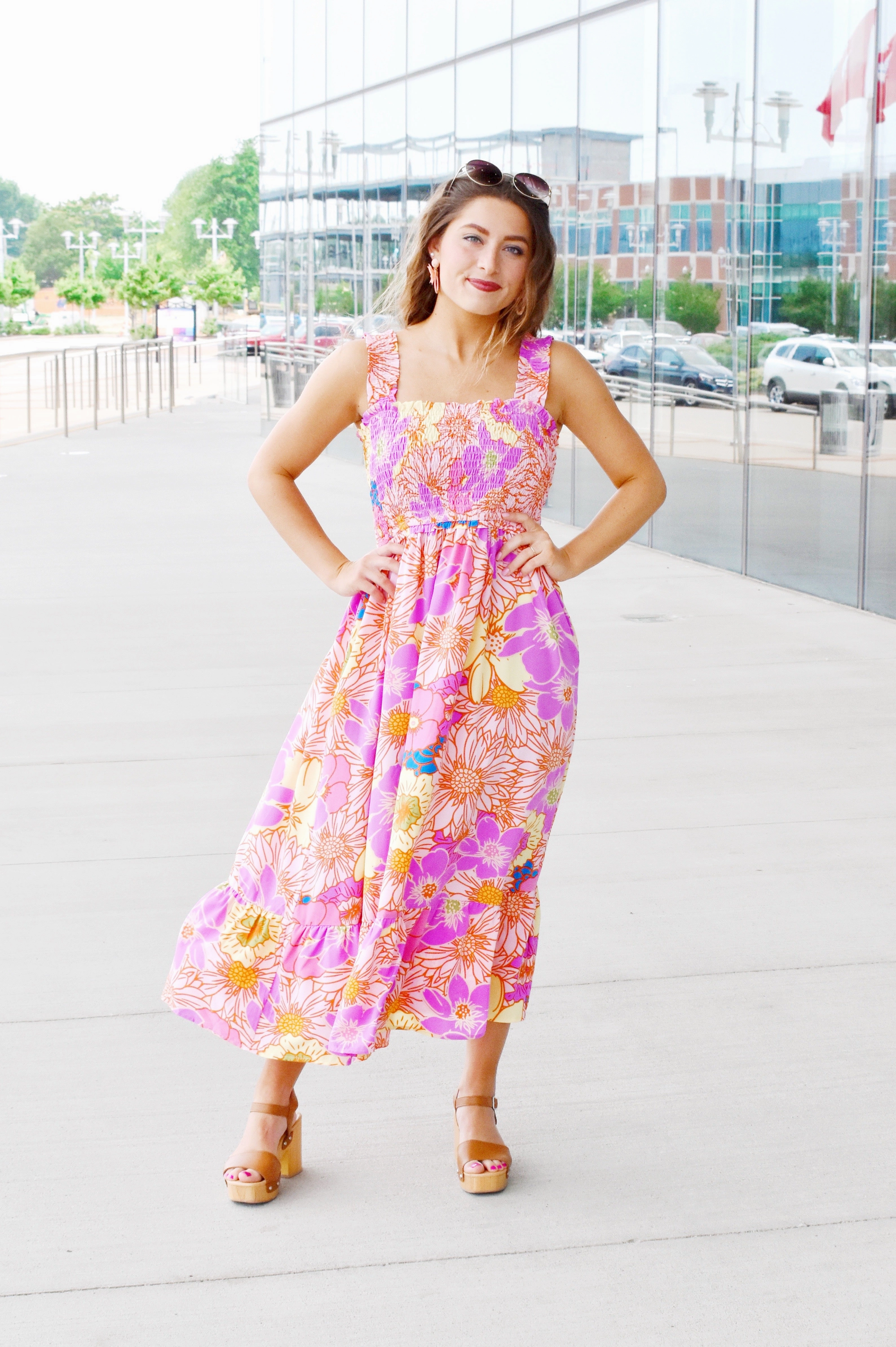 Summer Blooms Lavender Floral Midi Dress