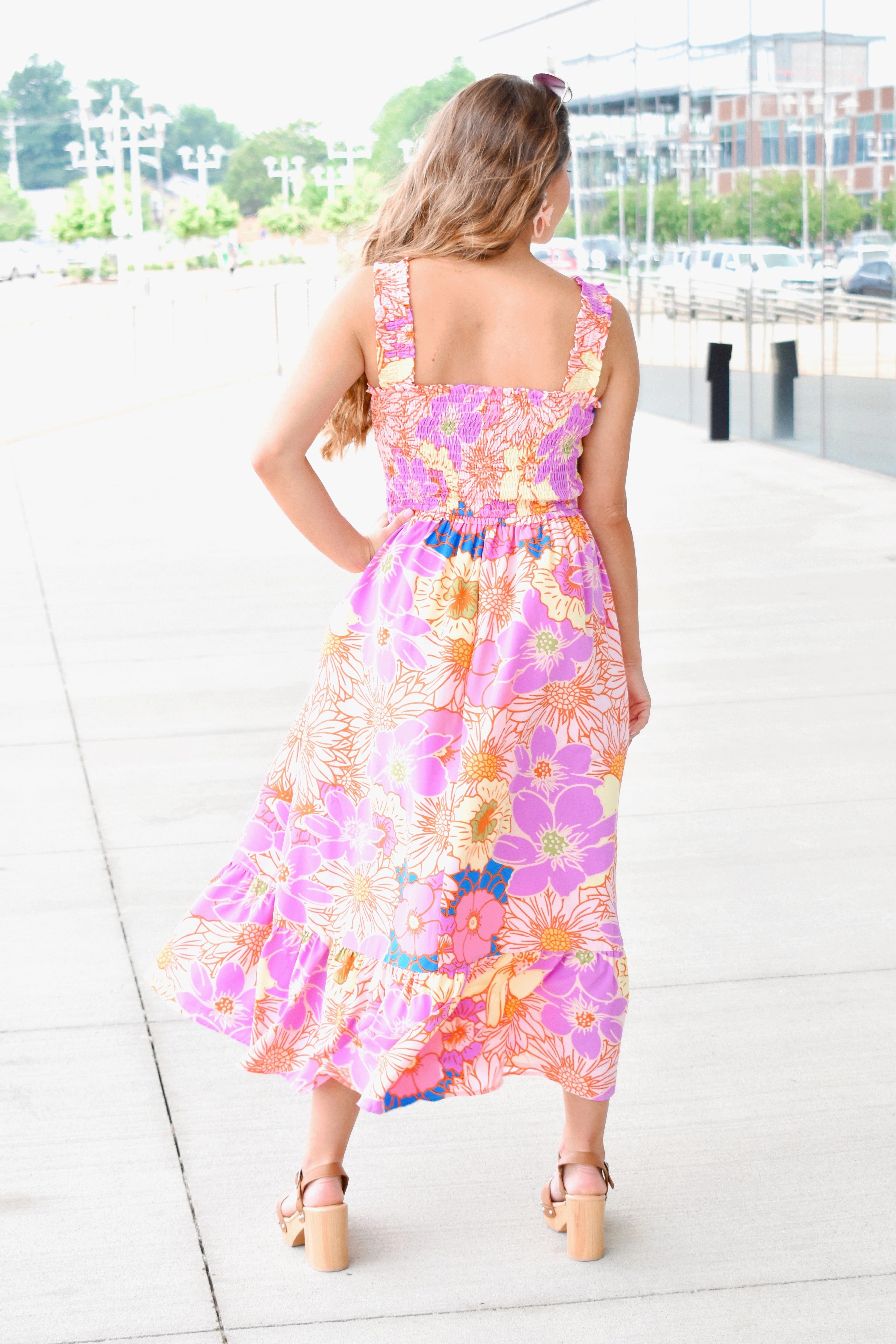 Summer Blooms Lavender Floral Midi Dress