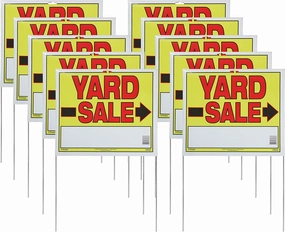 Sunburst Systems 3908 Double Sided Yard Sale Sign, Fully Assembled with Metal U-Stake, 22" x 14", 10 Pack, Yellow,Red,Black