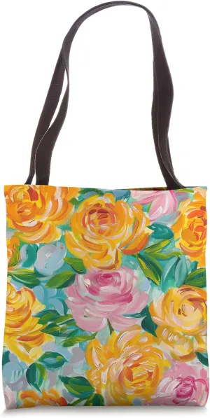 Sunlit Petals, Yellow Roses and Pink Rose Watercolor Floral Tote Bag