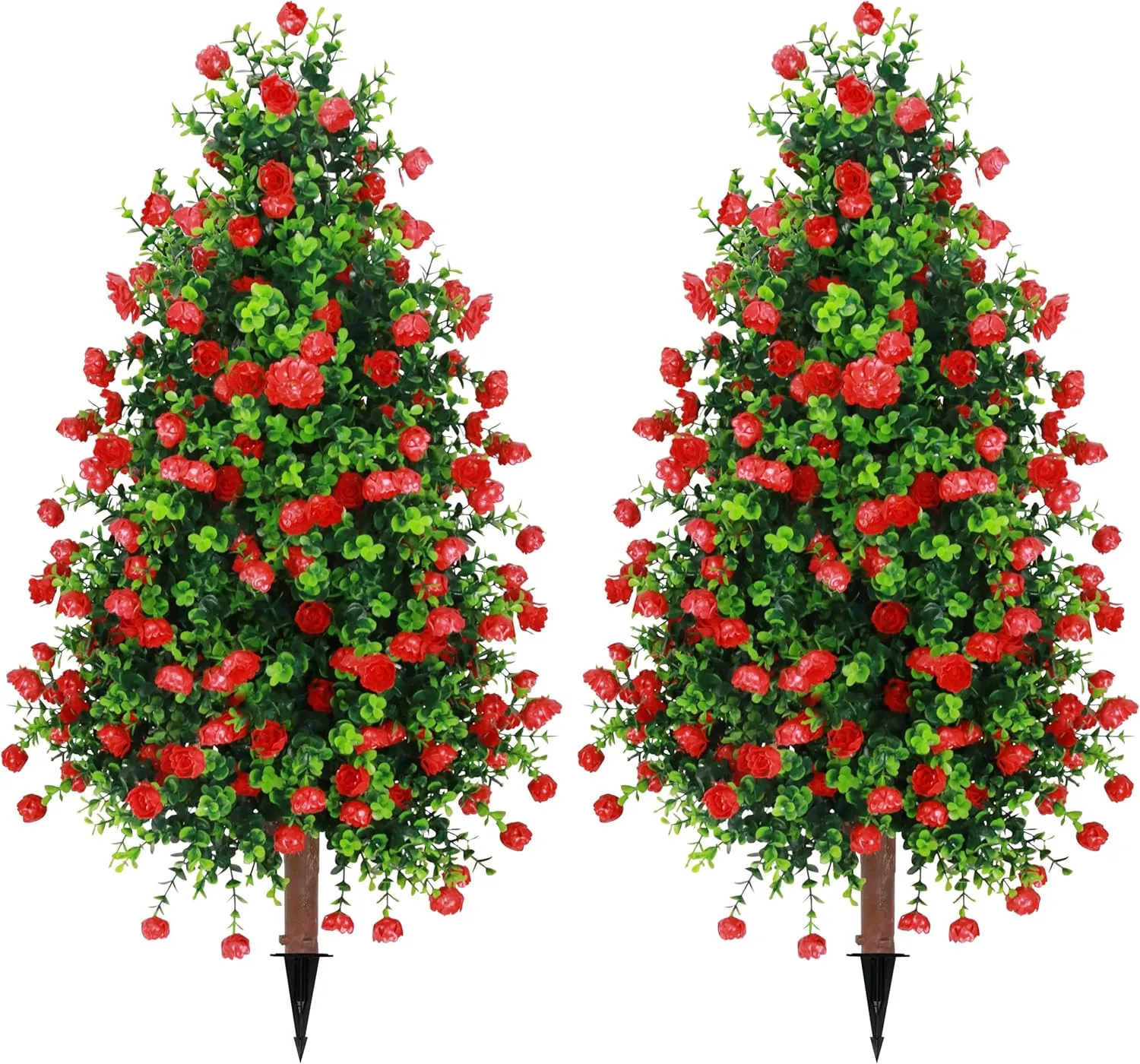 Sunnyglade 2 Packs 27.5" Artificial Rose Tree, Fake Rose Shrub Bushes Trees with Spike Faux Topiary Plants Tree for Indoor, Garden, Yard, Porch, Patio Decor