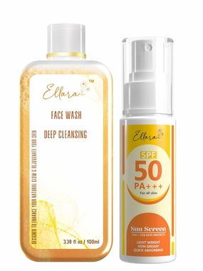 Sunscreen SPF    PA    & Ellara Gold Facewash Combo | Sun Protection   Skin Brightening Face Wash | For All Skin Types | Oil-Free, Paraben-Free | Men & Women | 2-in-1 Skincare Kit