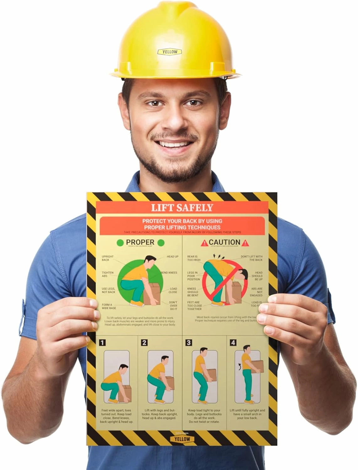 Super 6 Pack Workplace Safety Poster - Non-Lamintated, 12"x16", "Choking", "CPR", "First Aid", "Lift Safely", "Stretch & Flex", and "Fire Extinguisher".
