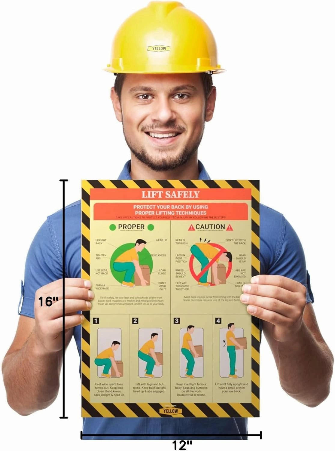 Super 6 Pack Workplace Safety Poster - Non-Lamintated, 12"x16", "Choking", "CPR", "First Aid", "Lift Safely", "Stretch & Flex", and "Fire Extinguisher".