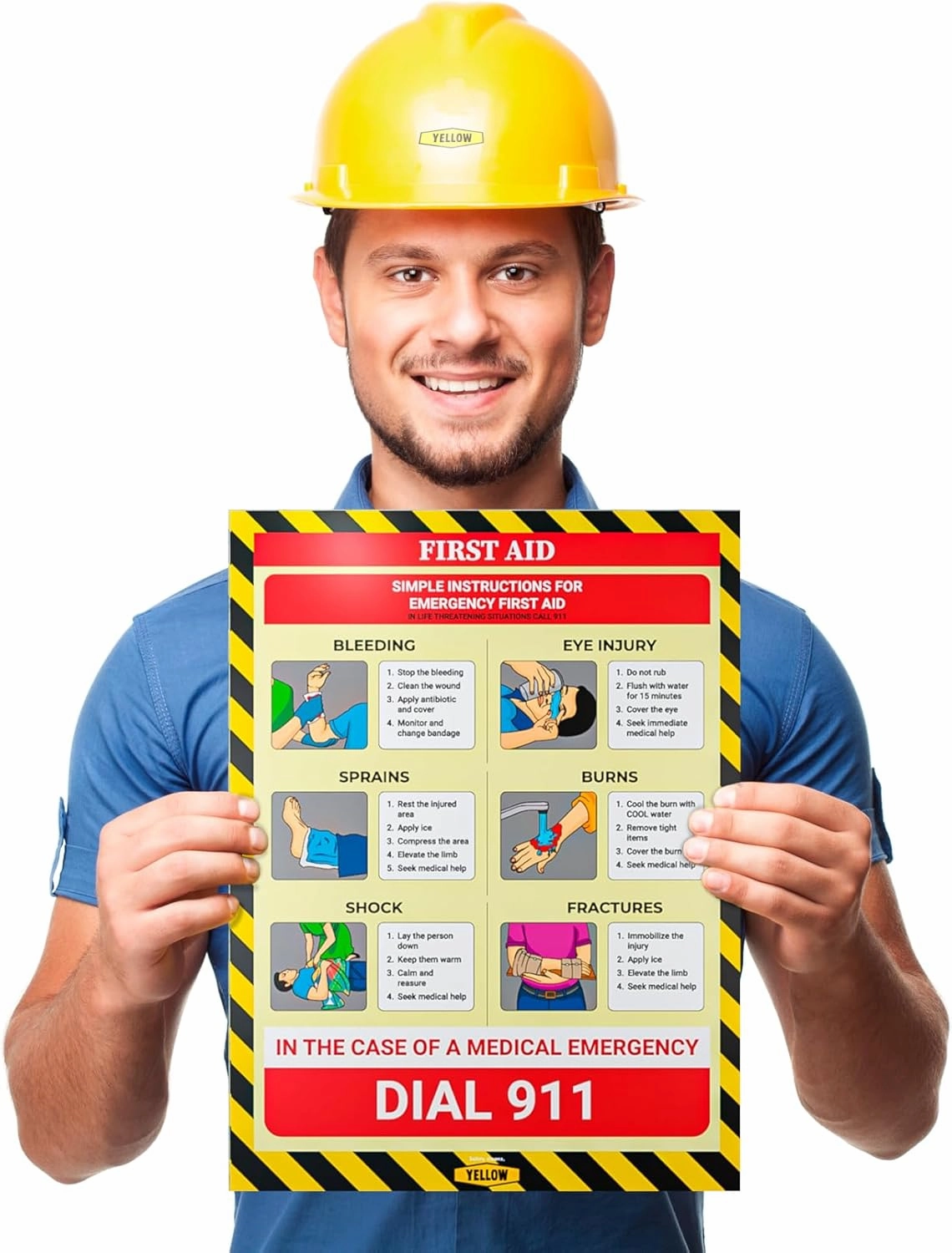 Super 6 Pack Workplace Safety Poster - Non-Lamintated, 12"x16", "Choking", "CPR", "First Aid", "Lift Safely", "Stretch & Flex", and "Fire Extinguisher".
